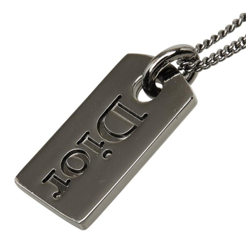 Christian Dior Dior Logo Plate Necklace, Silver Metal, Women's
